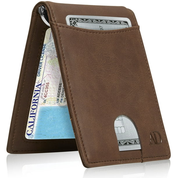Genuine Leather Slim Billfold Men's Wallet RFID Blocking Card Holder Money Clip